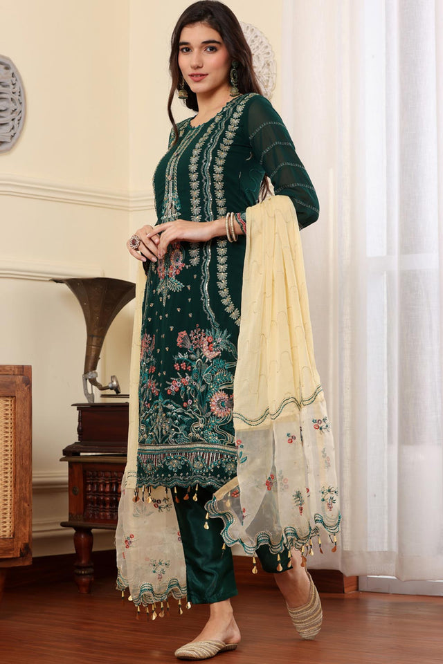 Green Georgette Embroidered Pakistani Suit