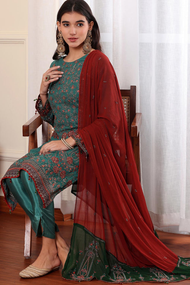 Rama Green Georgette Embroidered Pakistani Suit