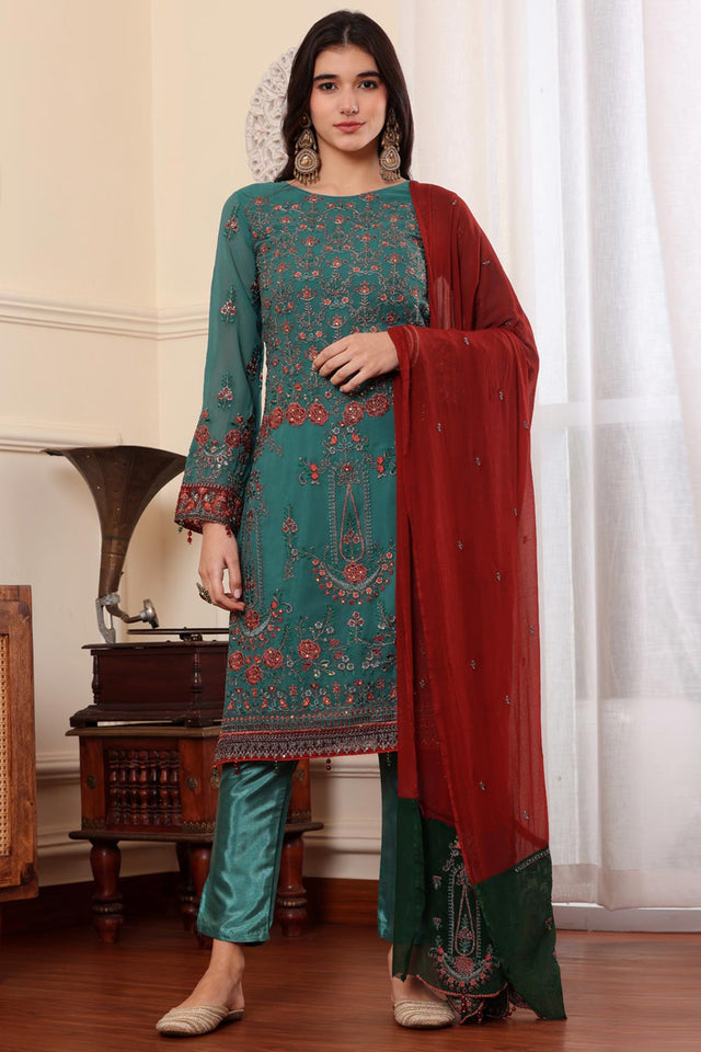 Rama Green Georgette Embroidered Pakistani Suit