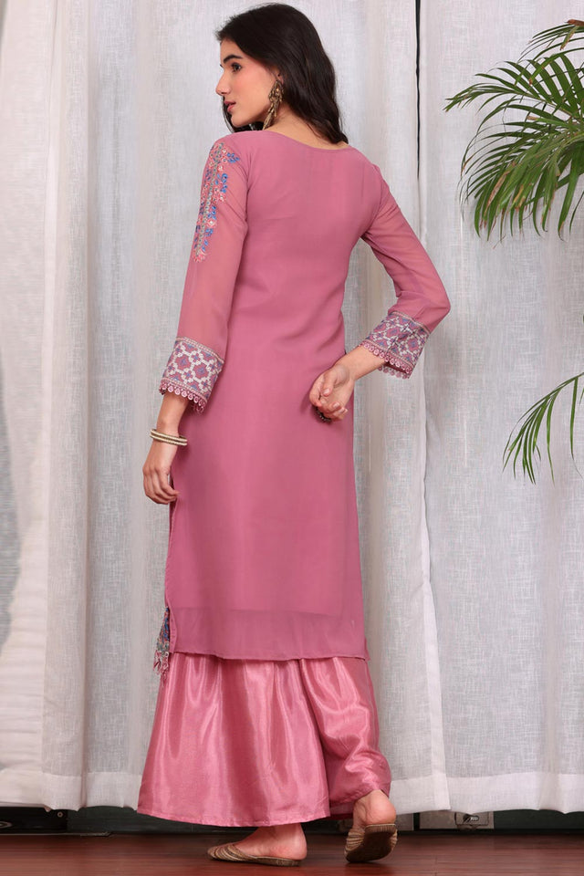 Pink Georgette Embroidered Pakistani Suit