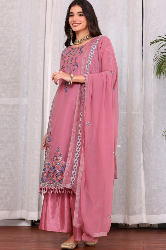 Pink Georgette Embroidered Pakistani Suit