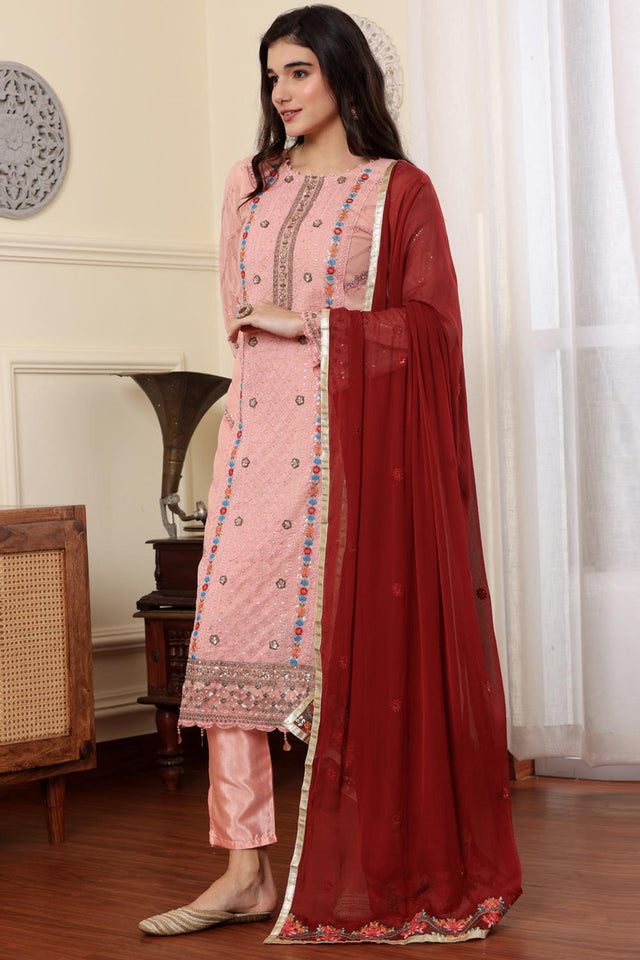 Pink Georgette Embroidered Pakistani Suit