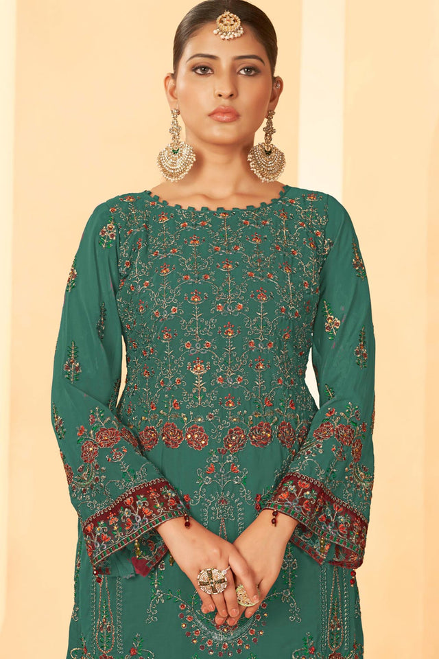 Blue Georgette Embroidered Pakistani Suit