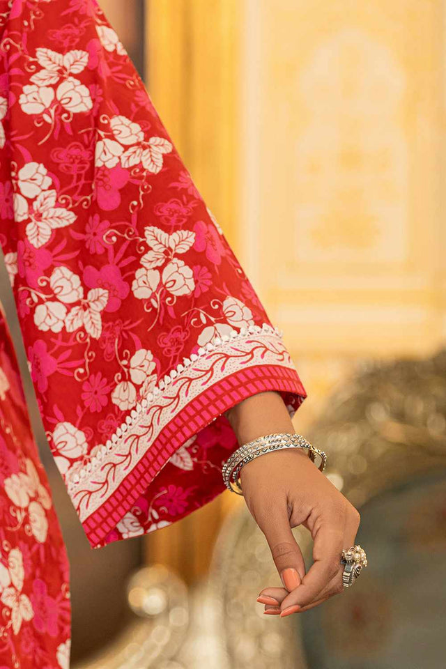 Pink Floral Print Cotton Kurti Pant Set