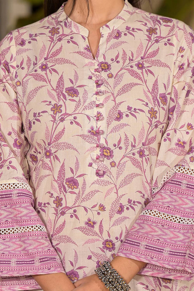 Violet Printed Cotton Straight Cut Suit Set