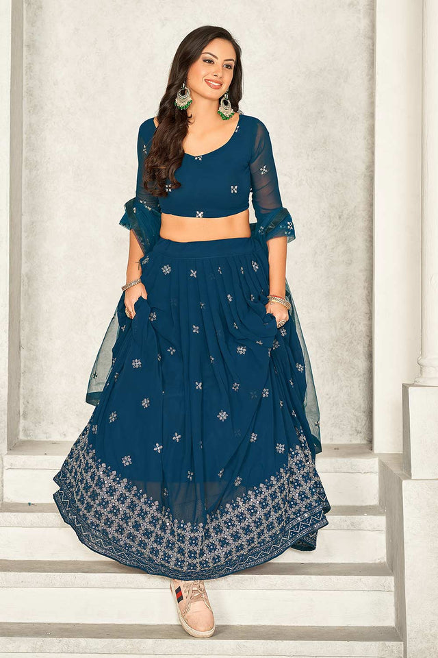 Rama Georgette Embroidery & Sequin Round Neck Lehenga