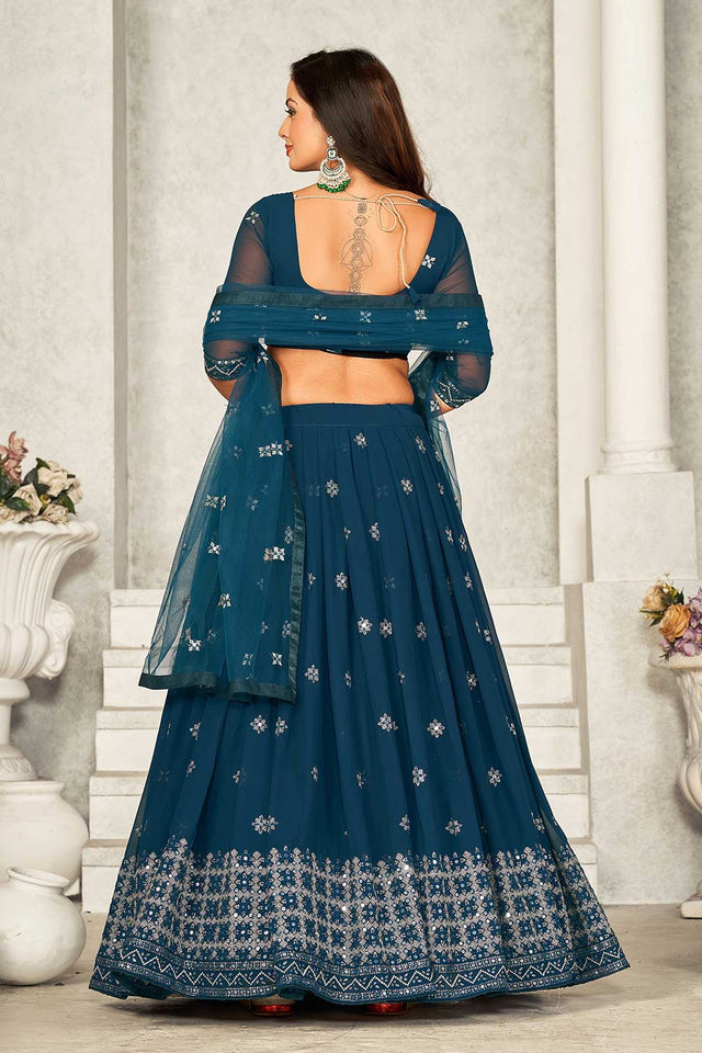 Rama Georgette Embroidery & Sequin Round Neck Lehenga