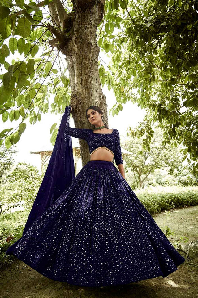Blue Sequin with Embroidered Georgette Lehenga