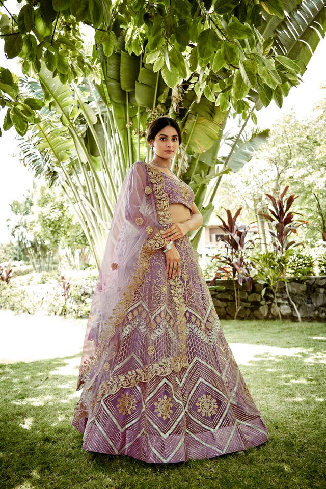 Pink Sequin with embrodered Net Lehenga