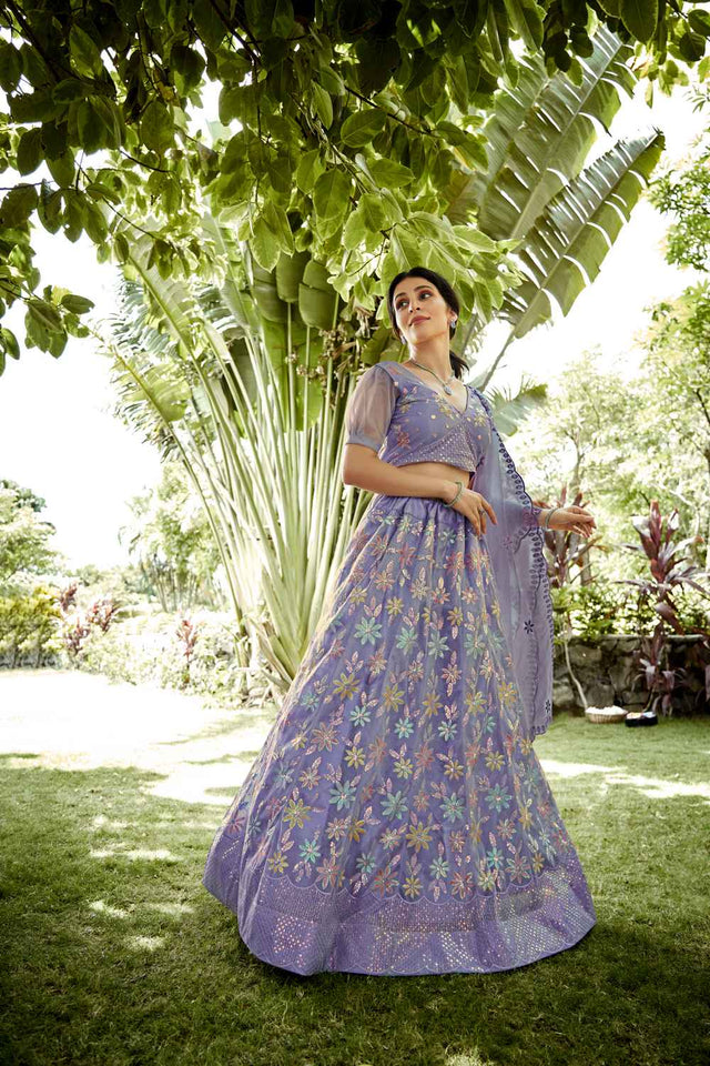 Light Purple Sequin with Embroidered Net Lehenga