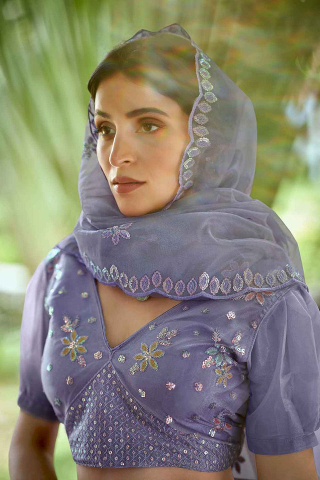 Light Purple Sequin with Embroidered Net Lehenga