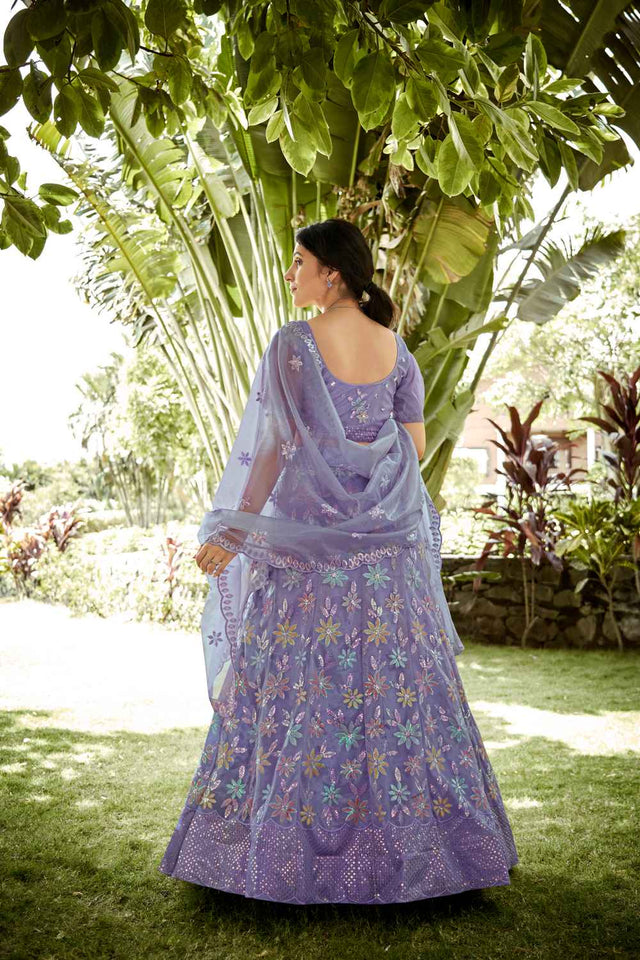Light Purple Sequin with Embroidered Net Lehenga