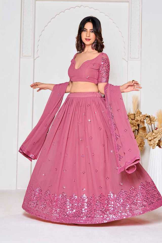 Pink Sequin with Embroidered Georgette Lehenga