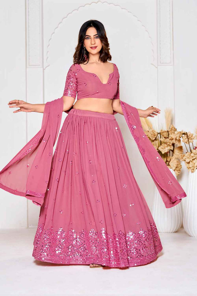 Pink Sequin with Embroidered Georgette Lehenga