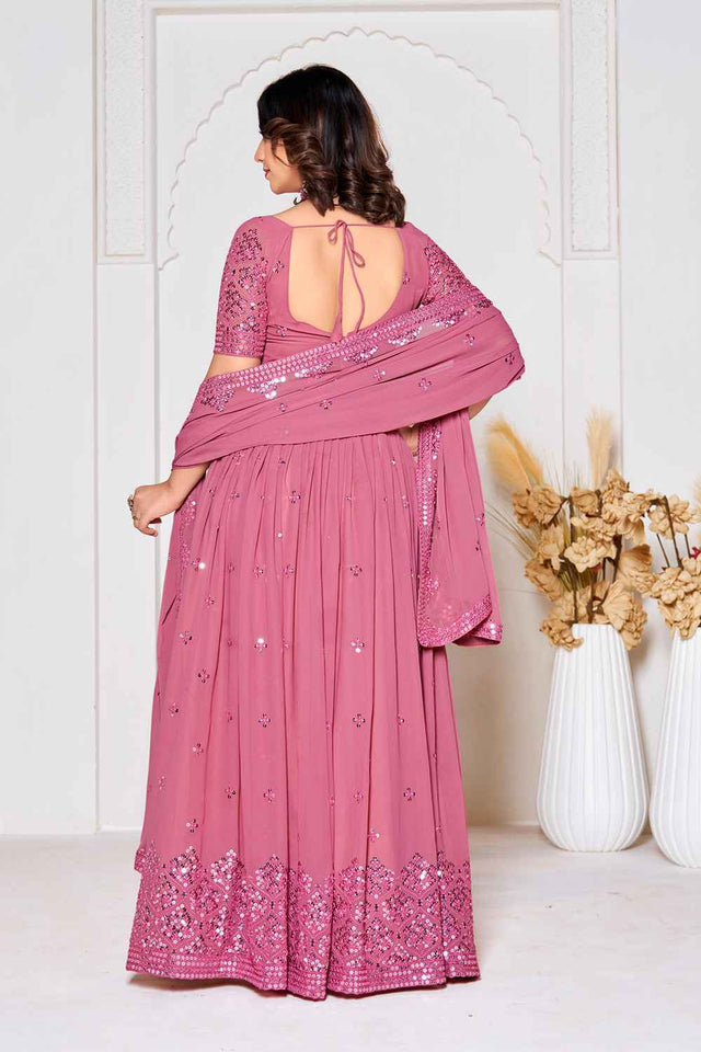 Pink Sequin with Embroidered Georgette Lehenga