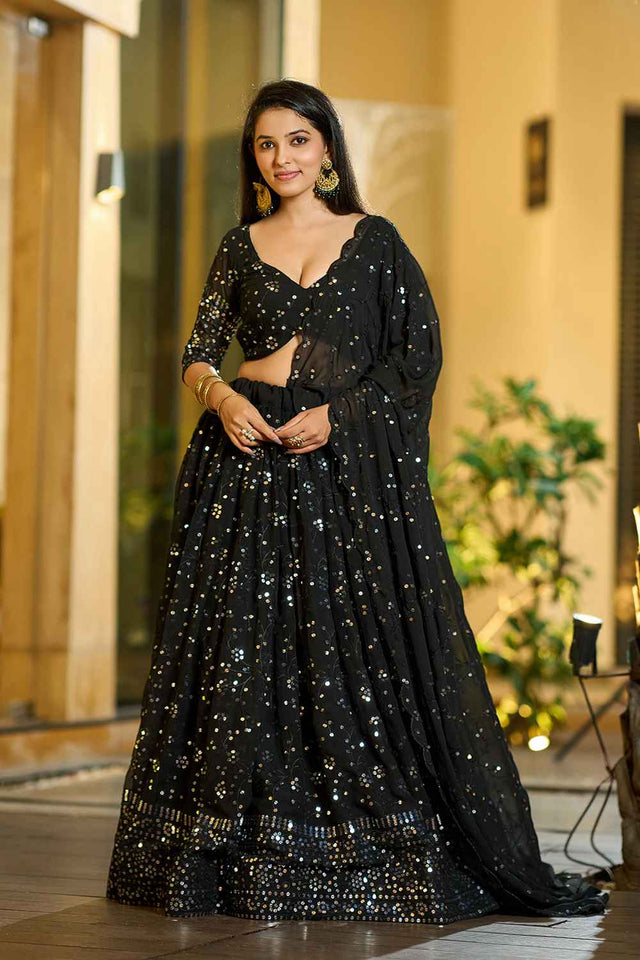Black Sequin Georgette Lehenga