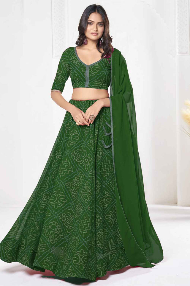 Green Bandhani Printed Georgette Lehenga