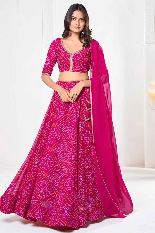 Pink Bandhani Printed Georgette Lehenga