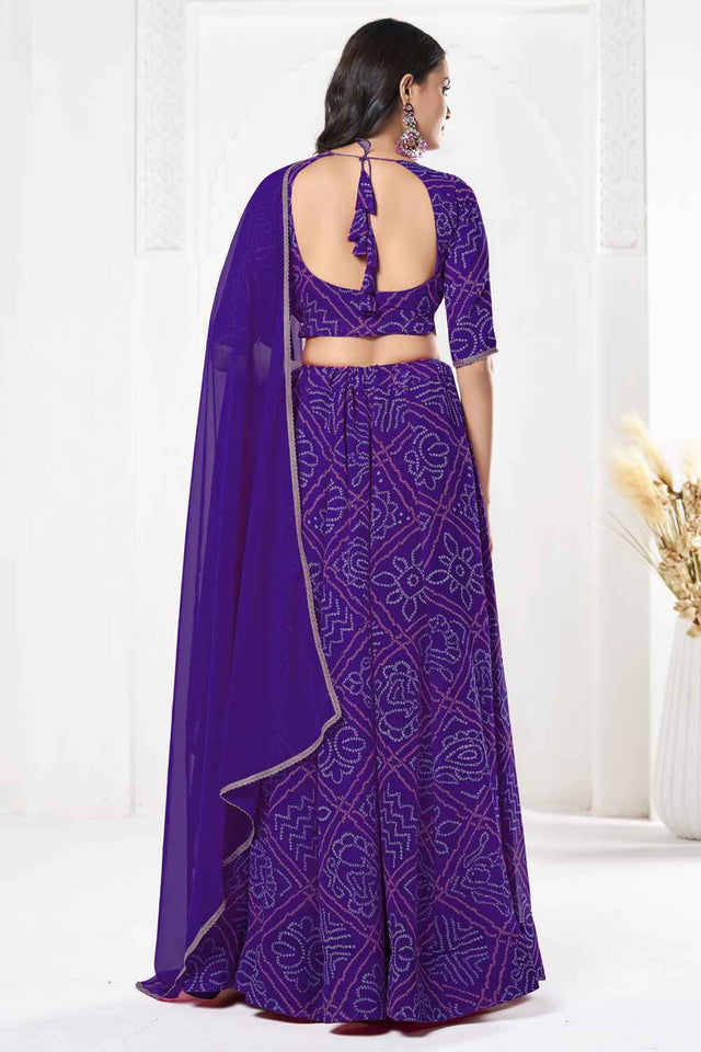 Purple Bandhani Printed Georgette Lehenga