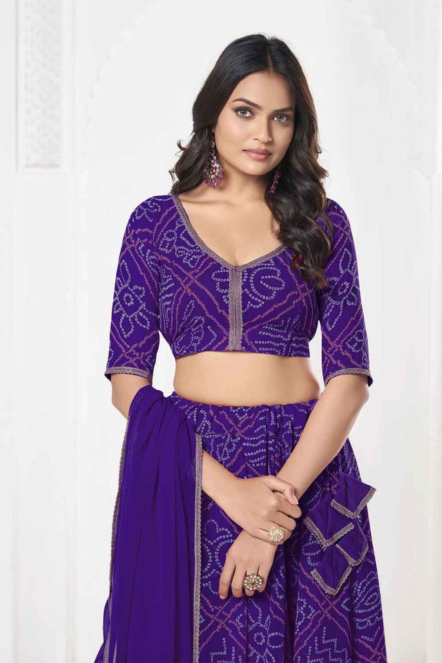 Purple Bandhani Printed Georgette Lehenga