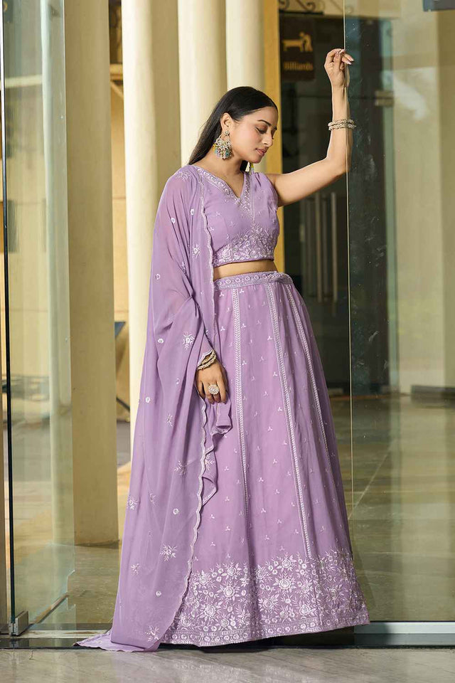 Lavender Embroidered Georgette Lehenga
