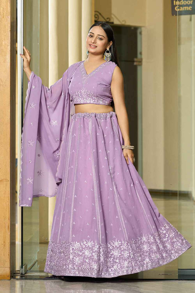 Lavender Embroidered Georgette Lehenga