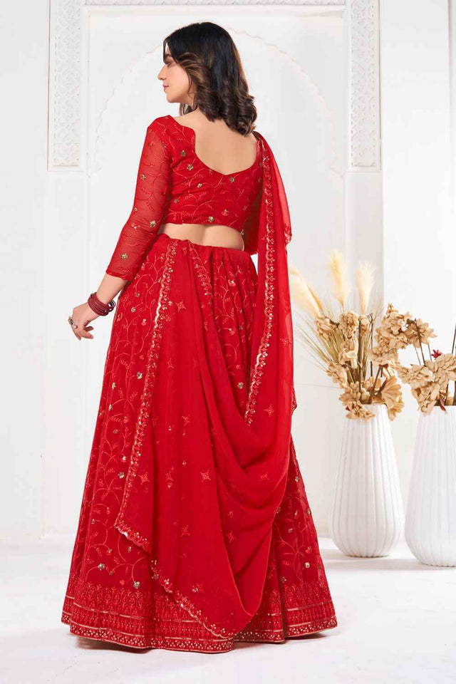 Red Sequin with Embroidered Georgette Lehenga