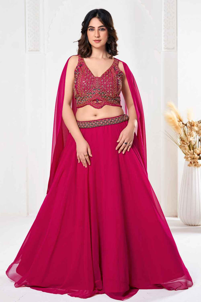 Pink Embroidered Georgette Lehenga