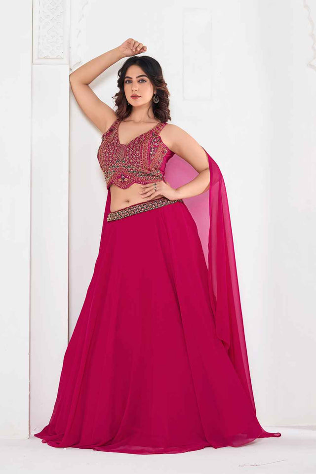 Pink Embroidered Georgette Lehenga