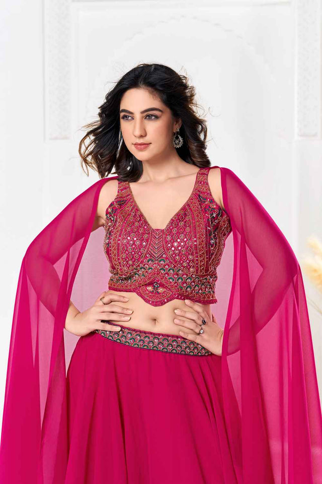 Pink Embroidered Georgette Lehenga