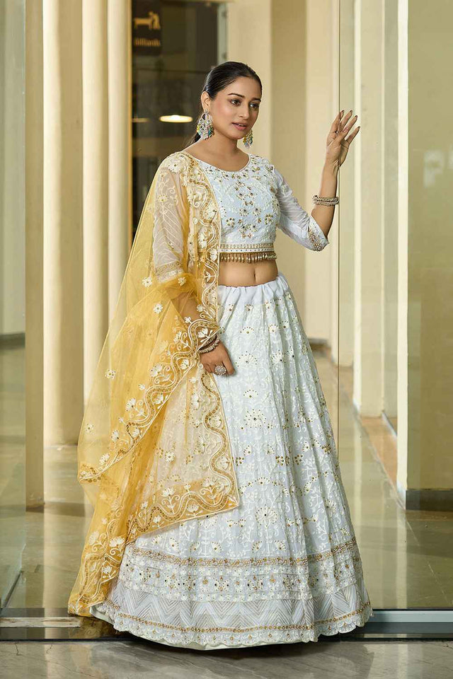 White Embroidered Georgette Lehenga