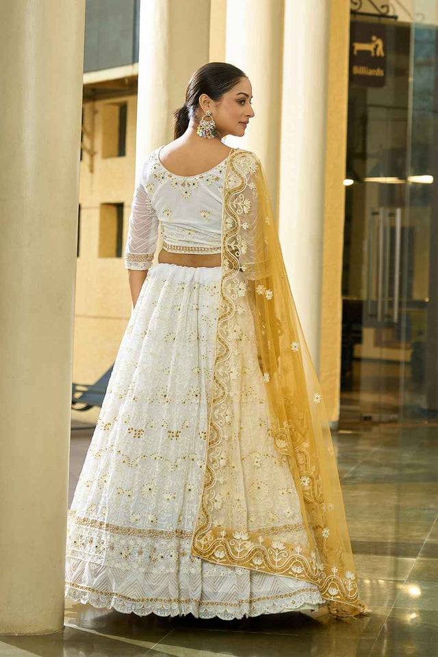 White Embroidered Georgette Lehenga
