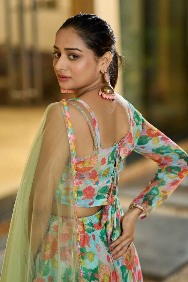 Multi-Color Printed Georgette Lehenga