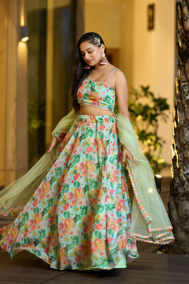 Multi-Color Printed Georgette Lehenga