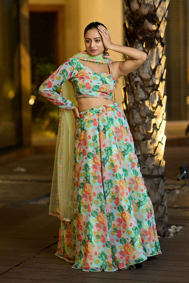 Multi-Color Printed Georgette Lehenga