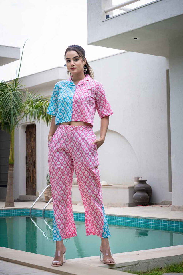 Multi-Color Floral Print Cotton Co-Ord Set