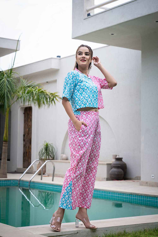 Multi-Color Floral Print Cotton Co-Ord Set