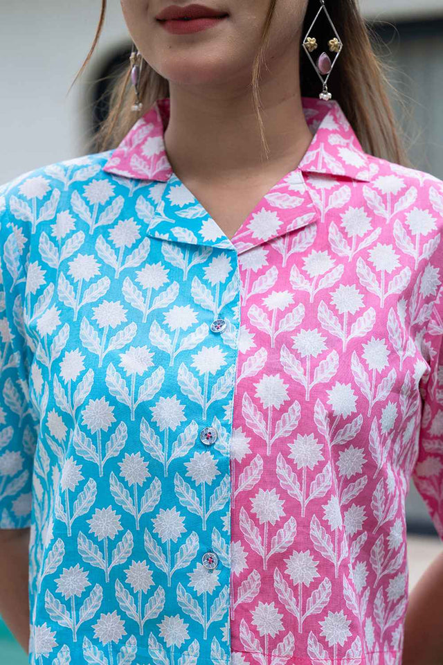 Multi-Color Floral Print Cotton Co-Ord Set