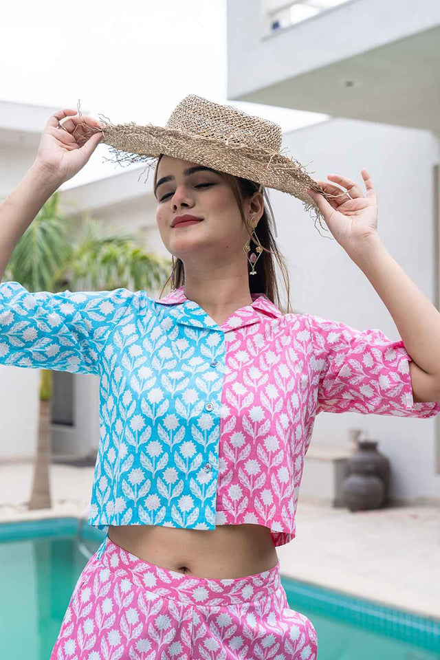 Multi-Color Floral Print Cotton Co-Ord Set