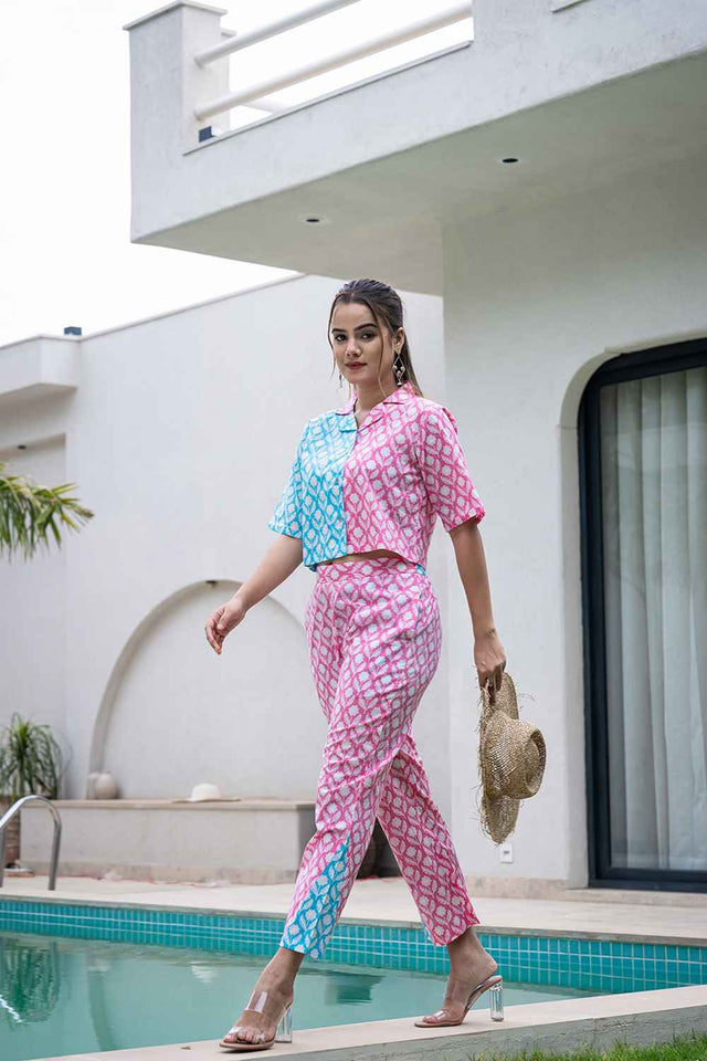 Multi-Color Floral Print Cotton Co-Ord Set