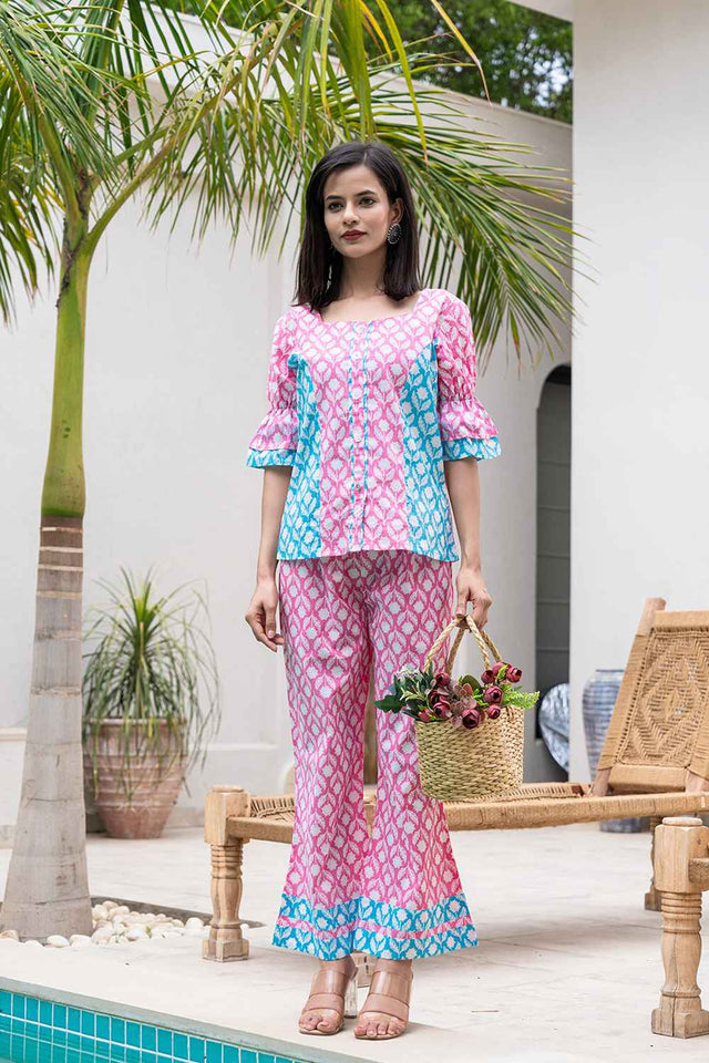 Pink Floral Print Cotton Co-Ord Set