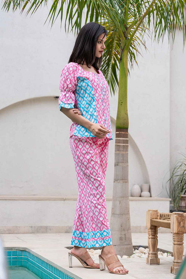 Pink Floral Print Cotton Co-Ord Set