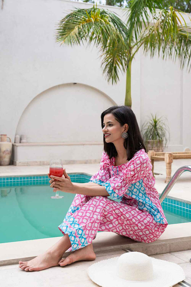 Pink Floral Print Cotton Co-Ord Set