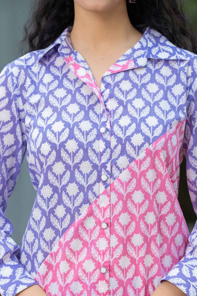 Violet Floral Print Cotton Co-Ord Set