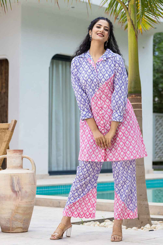 Violet Floral Print Cotton Co-Ord Set