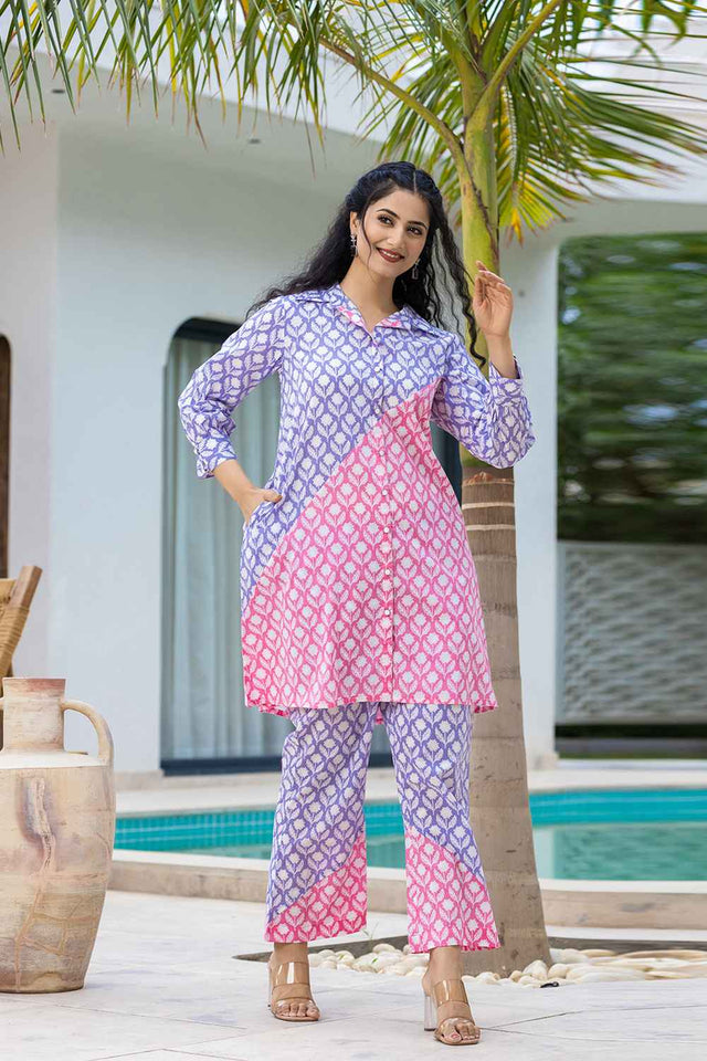 Violet Floral Print Cotton Co-Ord Set