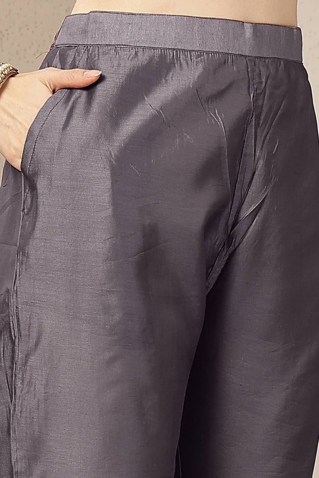 Violet Embroidered Silk Anarkali Suit Set