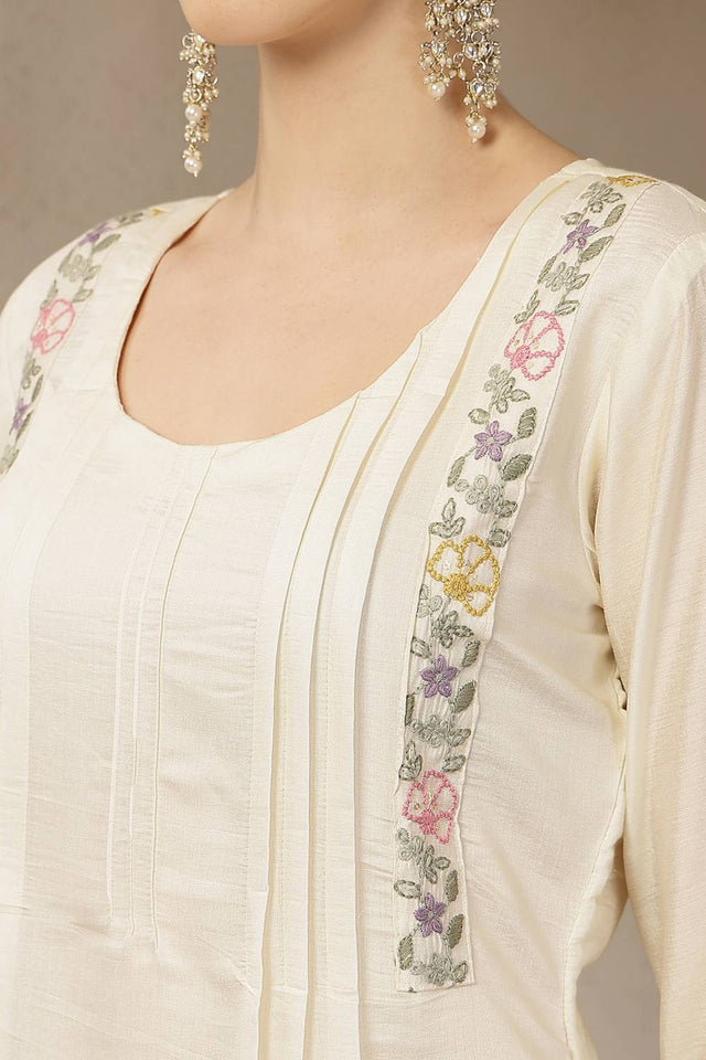 Multi Color Floral Printed Silk Straight Cut Suit Set