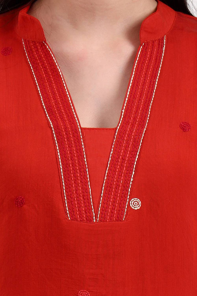 Rust Embroidered Chanderi Anarkali Suit Set