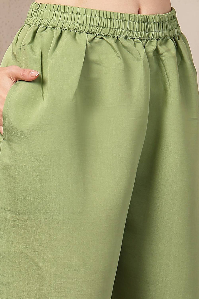 Green Embroidered Silk Straight Cut Suit Set